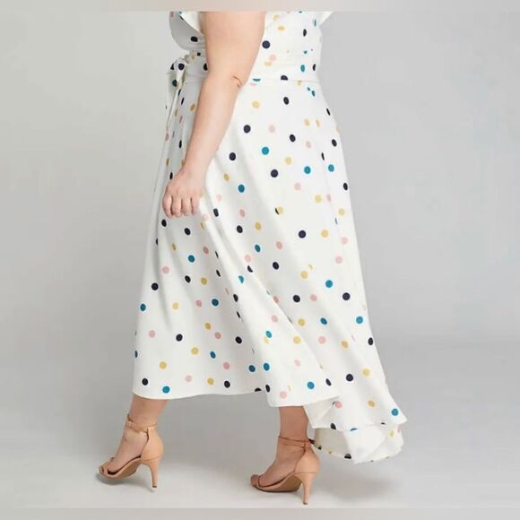 Lane Bryant Off white colorful polka dots high low belted dress sz 20 - Picture 11 of 14